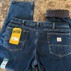 🆕 Carhartt Flannel Lined Relaxed Fit 5-Pocket Straight Jeans size 38X30